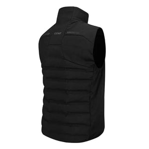 Back view of a black Lenz quilted vest with high collar