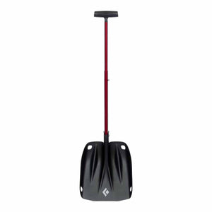 Black Diamond snow shovel with a black blade and red telescopic handle