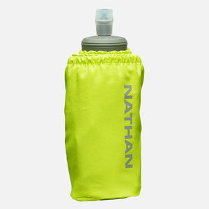 Nathan lime green handheld water bottle with grey cap