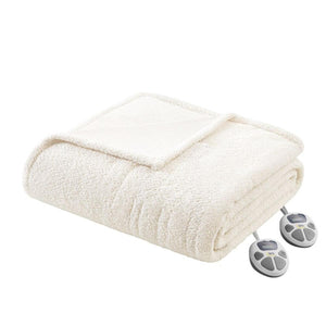 Serta cream colored heated throw blanket with two digital controllers
