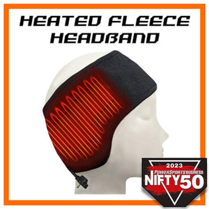 California Heat black fleece headband with visible red heating elements on a mannequin head