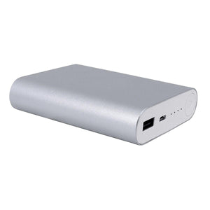 Venture Heat silver portable power bank with USB and micro USB ports