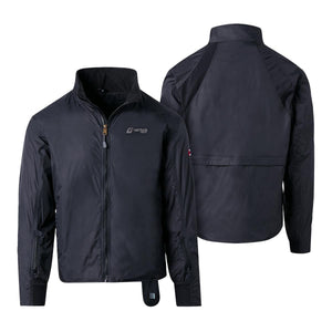 Front and back view of a black Venture Heat heated jacket