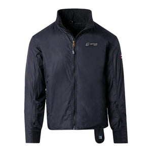 Venture Heat black zip up heated jacket with high collar and zippered pockets
