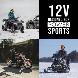Venture Heat 12V power sports gear shown on ATV motorcycle and snowmobile riders
