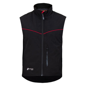 Venture Heat black softshell vest with red piping and front zipper