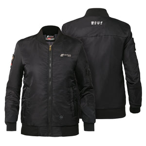 Venture Heat black bomber jacket showing front and back views
