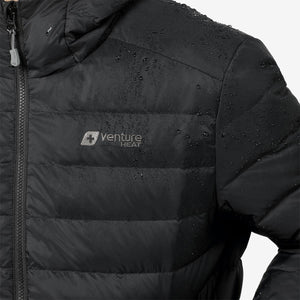 Water droplets on black Venture Heat quilted jacket