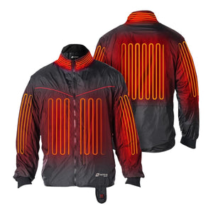 Venture Heat black jacket showing internal heating elements on front and back