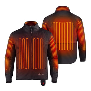 Venture Heat black heated jacket showing internal heating elements on front and back