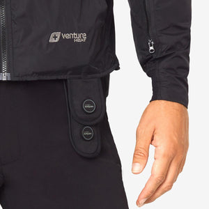 Venture Heat black jacket with two circular control buttons on the side