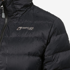 Water droplets on black Venture Heat quilted jacket