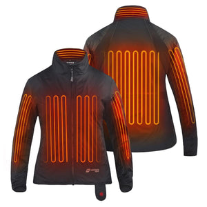 Venture Heat black jacket showing internal heating elements in the chest back and sleeves