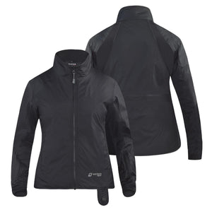 Venture Heat black heated jacket showing front and back views