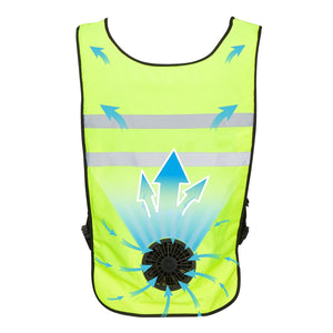 Venture Heat high visibility cooling vest with integrated fan and airflow arrows