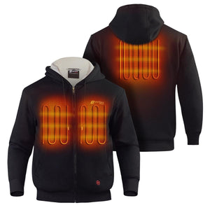 Venture Heat black zip up hoodie with glowing internal heating elements on chest and back