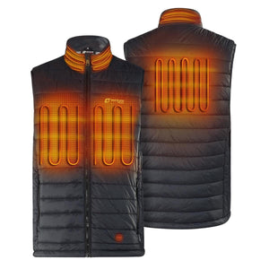 Venture Heat black quilted heated vest showing front and back heating elements