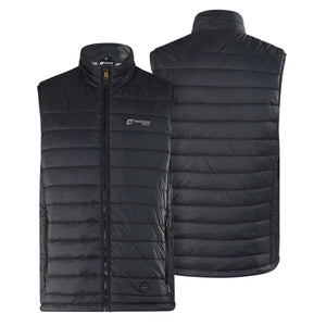 Front and back view of a black Venture Heat quilted heated vest