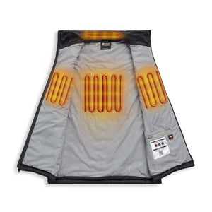 Interior view of Venture Heat vest showing heating element zones on back and chest