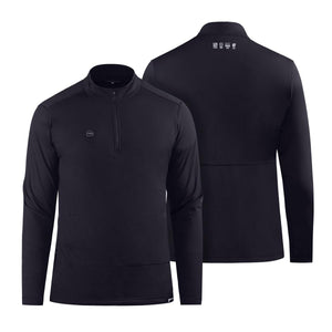 Front and back view of a black Venture Heat long sleeve quarter zip shirt