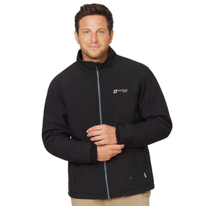 Man wearing a black Venture Heat softshell jacket with a front zipper
