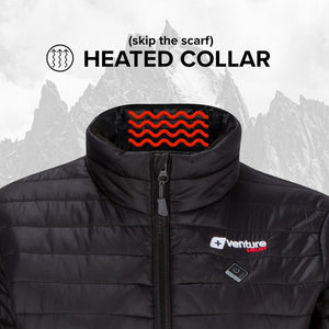 Venture Heat black jacket with heated collar feature highlighted by red wave graphics