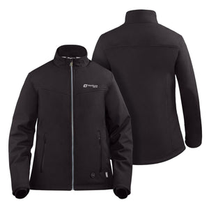 Venture Heat black softshell jacket showing front and back views