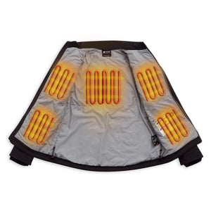 Interior view of Venture Heat jacket showing five orange glowing heating element zones