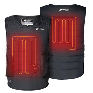 Venture Heat black heated diving vest showing front and back heating elements