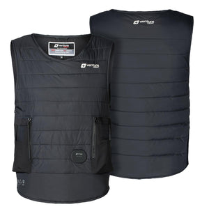 Venture Heat black quilted heated diving vest showing front and back views