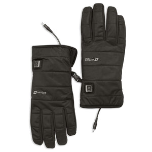 Pair of black Venture Heat heated gloves with power cables