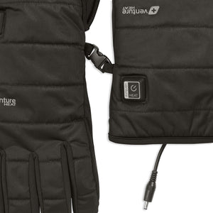 Venture Heat black heated gloves with power button and charging cable