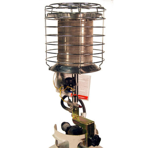 Propane tank mounted infrared heater with protective wire cage