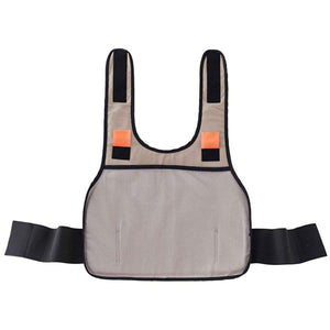 Beige mesh chest harness with black straps and orange accents