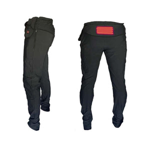 Volt Heat black heated pants showing side and back views with glowing red heating element