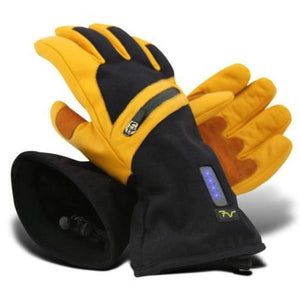 Volt Heat black and yellow heated gloves with battery indicator