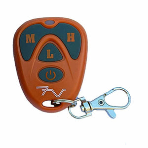 Volt Heat orange remote control with L M H and power buttons and a metal keychain clip