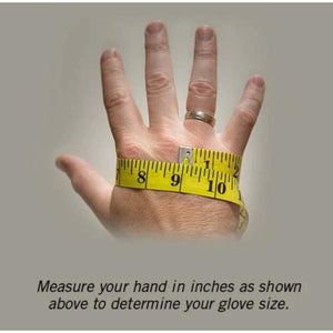 Volt Heat hand measurement guide showing a tape measure wrapped around the palm to determine glove size