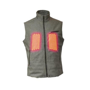 Grey heated vest with visible glowing heating elements on the chest