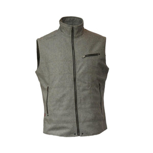 Grey wool vest with a high collar and zippered pockets