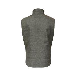 Back view of a grey wool vest with horizontal stitched detailing