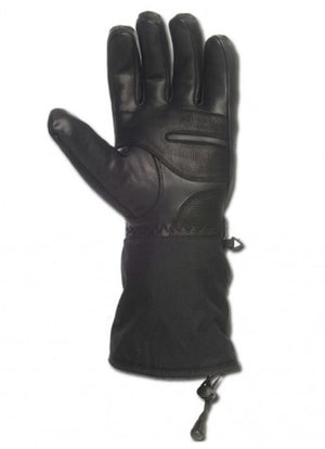 Volt Heat black leather and fabric glove with extended cuff and drawstring closure