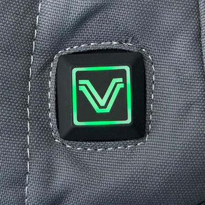 Volt Heat illuminated green power button on grey fabric