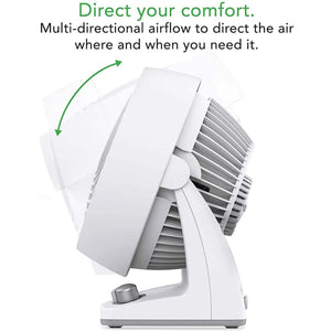 Vornado white desk fan showing adjustable tilt angle for multi-directional airflow