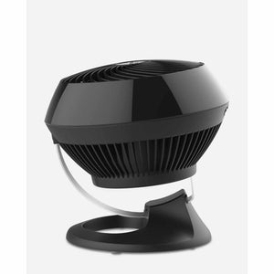 Black Vornado air circulator fan on a circular stand