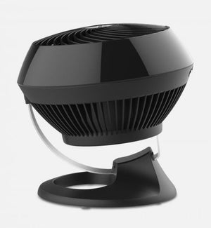 Black Vornado air circulator fan on a circular stand