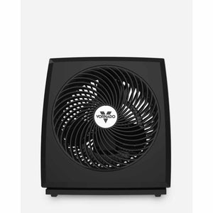 Black Vornado air circulator fan with a spiral grille