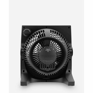 Black Vornado air circulator fan with circular grille and control knob