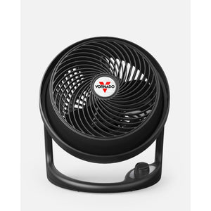 Black Vornado air circulator fan with spiral grill