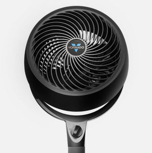Black Vornado air circulator fan with spiral grill